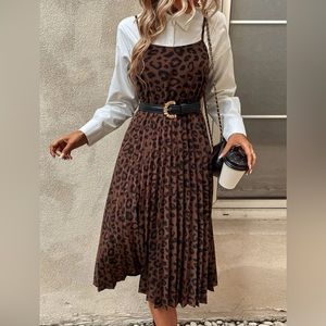 Cute Brown Leopard Print Midi Dress